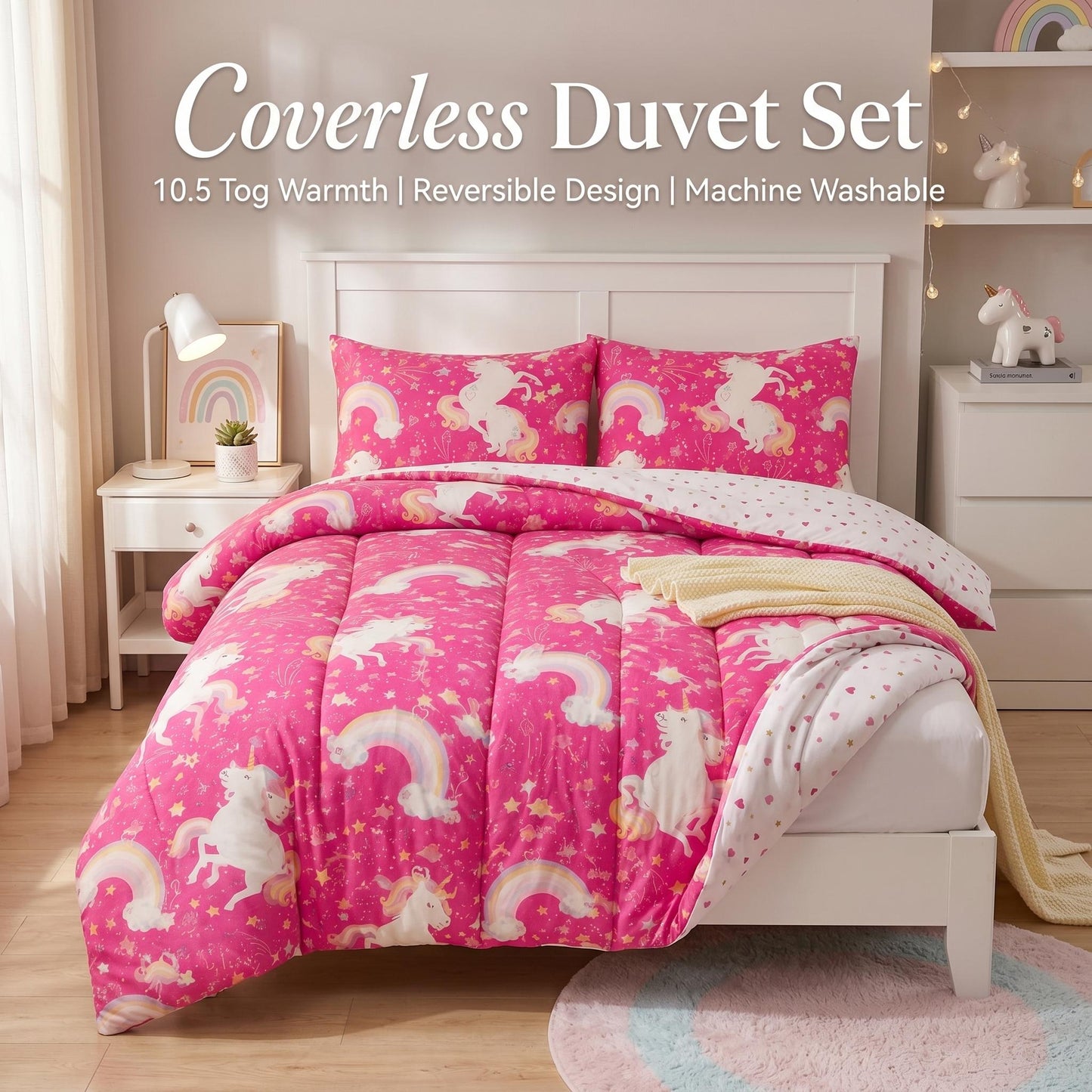 Reversible Coverless Duvet Set 10.5 Tog Soft Quilted Bedding Set with Pillowcases Unicorn Gamer Print Single Double