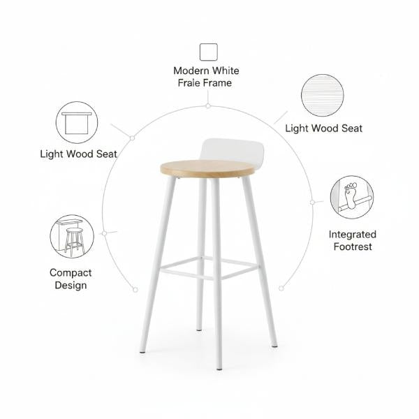 Solid Wood Bar Stools Set of 2 – Stylish Modern Breakfast Bar Seating with Durable Metal Legs, Space-Saving Kitchen Island Stools (3 Color Options)