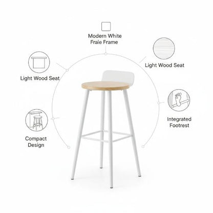 Solid Wood Bar Stools Set of 2 – Stylish Modern Breakfast Bar Seating with Durable Metal Legs, Space-Saving Kitchen Island Stools (3 Color Options)
