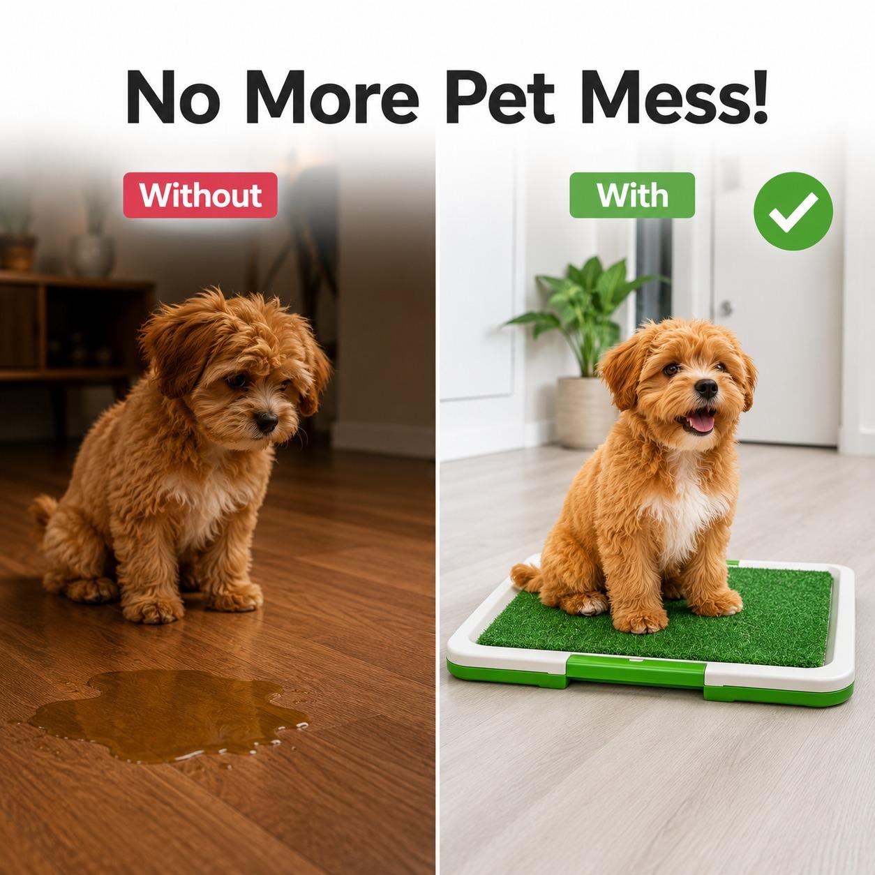 Pet Toilet Training System with Grass Surface Reusable Indoor Puppy Training Pad Easy Drain Pet Tray