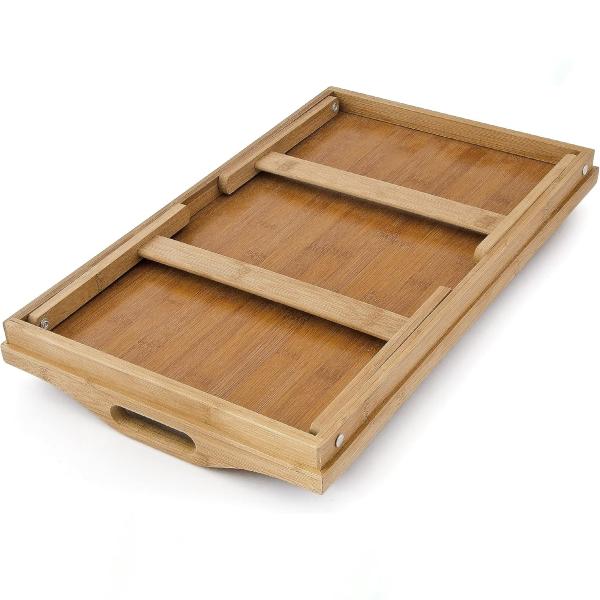 New Bamboo Bedside Table with Foldable Legs Bed Tray Breakfast Tray for Sofa Bed Eating Working Used As Desk for Laptop Snack Serving