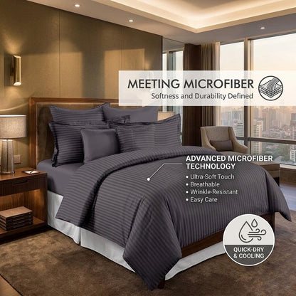 Satin Stripe Duvet Cover Set Soft Microfiber Bedding Set Single Double King Super King