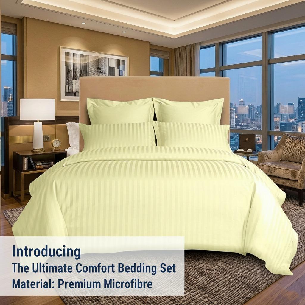 Satin Stripe Duvet Cover Set Soft Microfiber Bedding Set Single Double King Super King