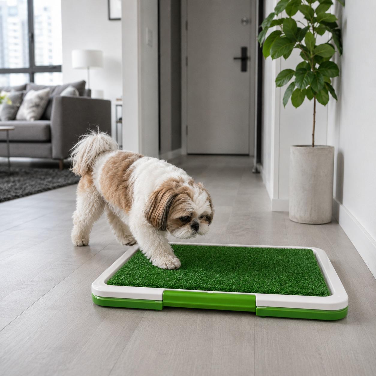 Pet Toilet Training System with Grass Surface Reusable Indoor Puppy Training Pad Easy Drain Pet Tray