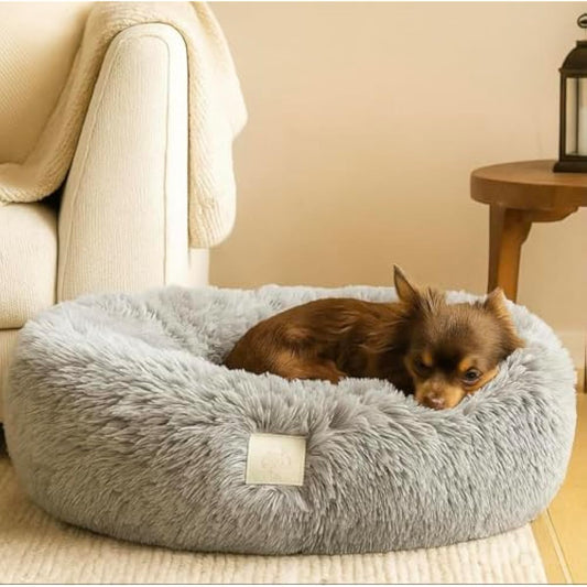 Round Plush Pet Bed with Non-Slip Base – Washable Calming Style Dog & Cat Bed (60cm / 70cm / 90cm)