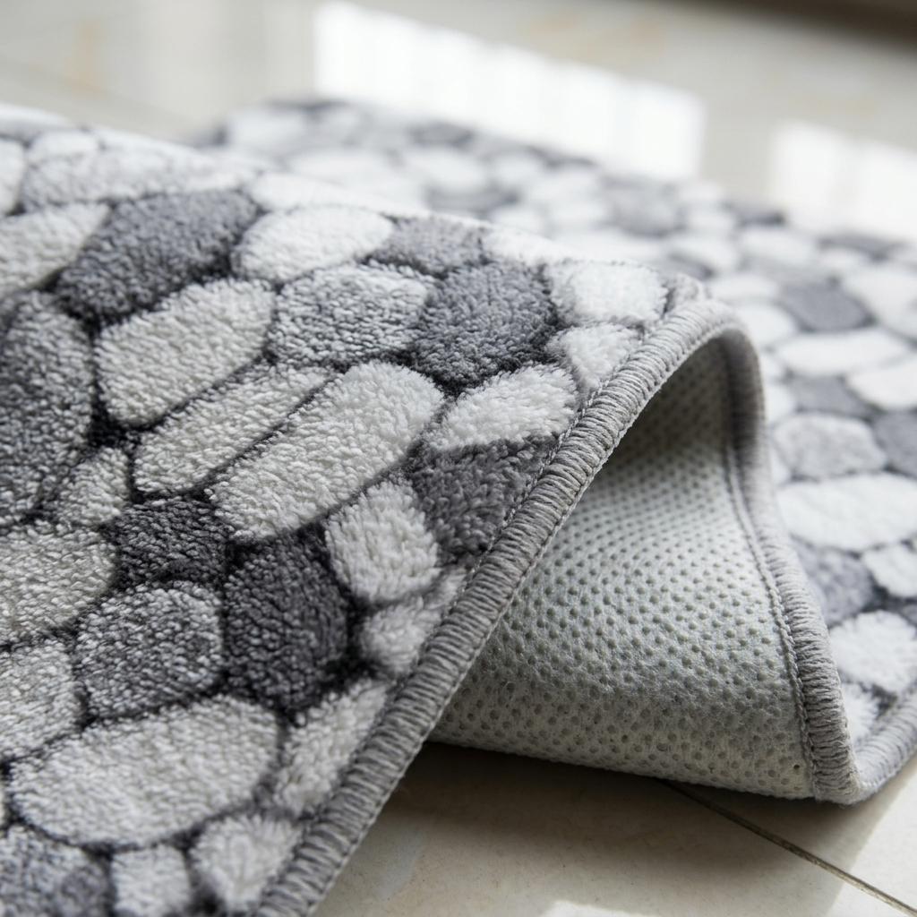 2 Piece Pebble Stone Bath Mat Set, Soft Polyester Bathroom Rugs, Non-Slip Style Bath Mat Set 50x80cm & 50x40cm