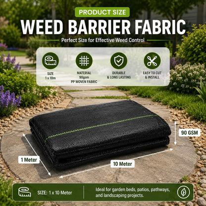Heavy Duty Weed Barrier Fabric 1x10m 90gsm Ground Cover Membrane for Garden Landscaping Gravel Paths Patio Flower Beds
