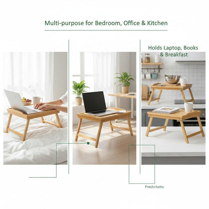 New Bamboo Bedside Table with Foldable Legs Bed Tray Breakfast Tray for Sofa Bed Eating Working Used As Desk for Laptop Snack Serving