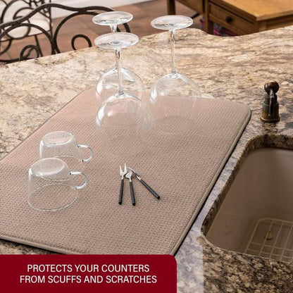 Dish Drying Mat Microfibre Supfer Soft Extra Absorbent Non-Slip Kitchen Dish Drying Draining Mats for Kitchen Counter Brown, 2 Pack
