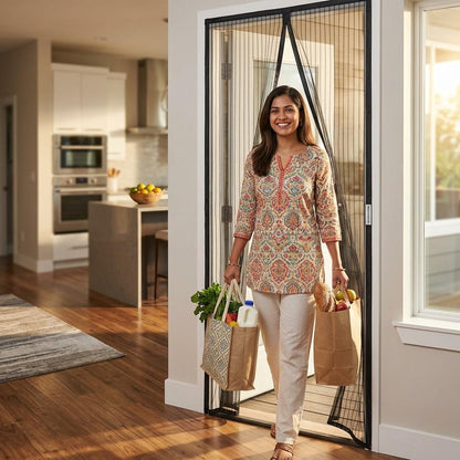 Magnetic Mesh Screen Door Curtain with Automatic Magnetic Closure, Hands-Free Bug Screen for Home, Patio & Garden Doors