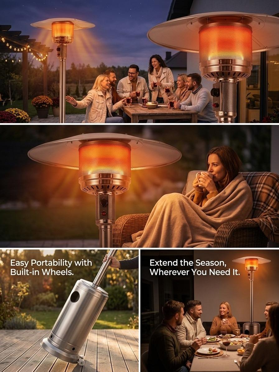 Outdoor Freestanding Gas Patio Heater with Adjustable Heat Control & Easy Ignition – Garden Terrace Outdoor Standing Heater for Patio, Balcony & Backyard Heating