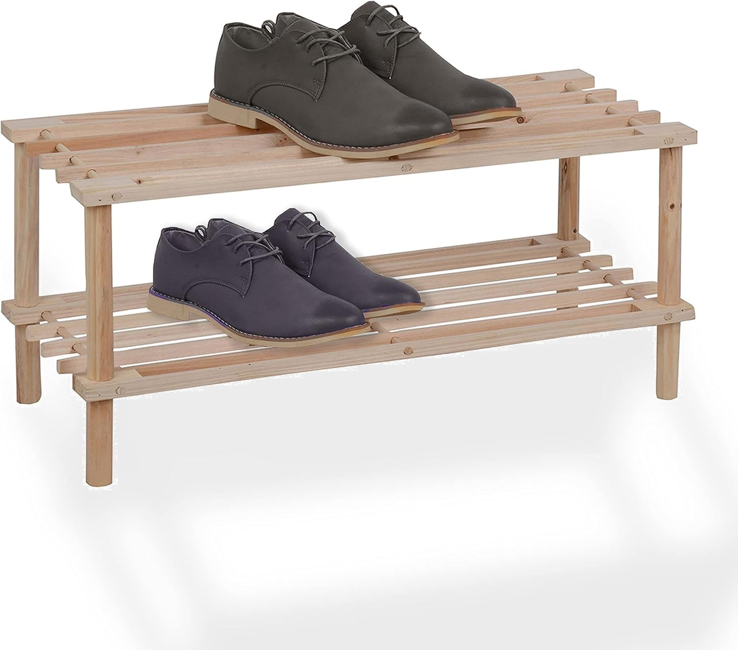 Natural Wooden Shoe Rack 2 Tier Shoe Storage Organizer Easy Assemble Shoe Stand Shelf for Entryway Hallway Bedroom Closet Space Saving Shoe Holder
