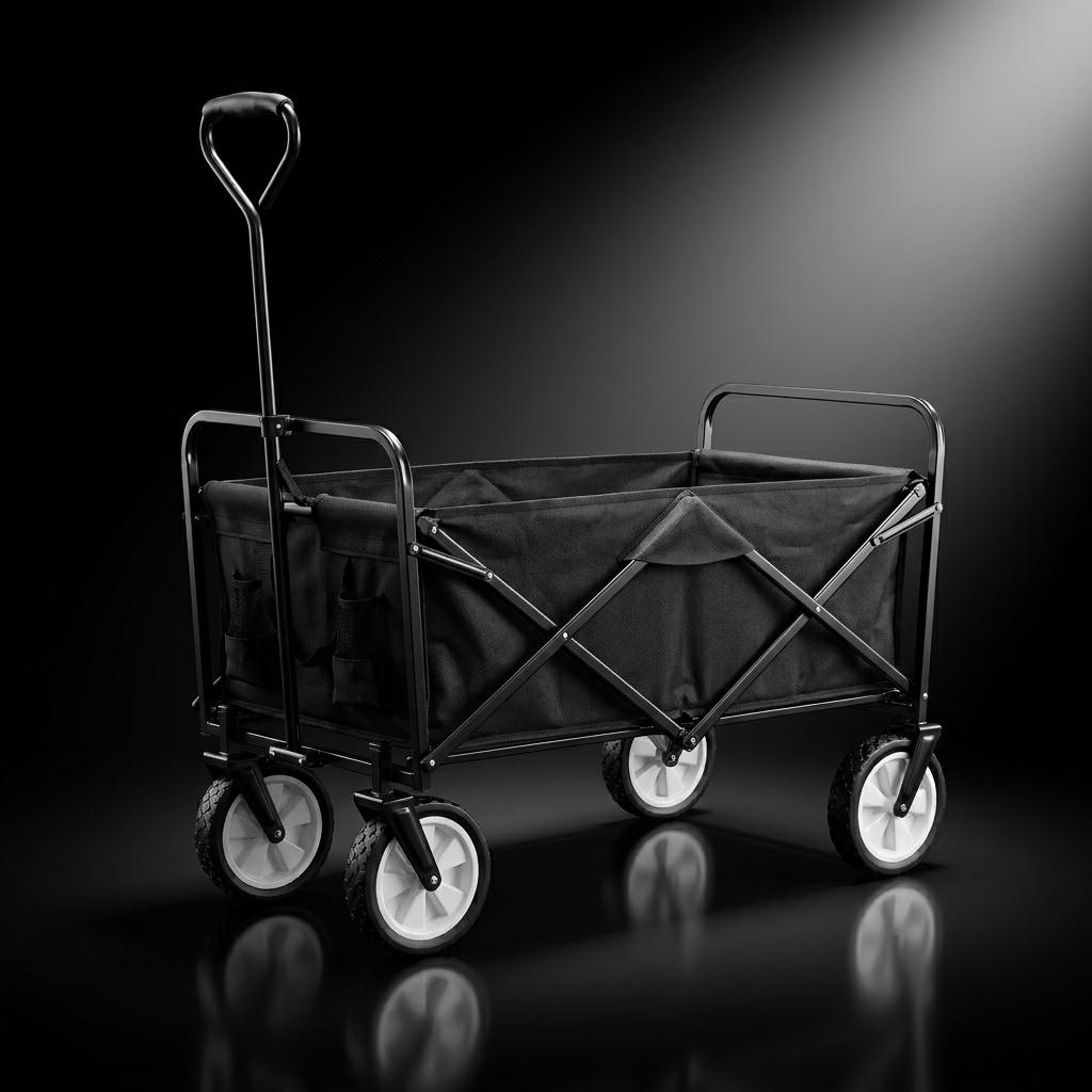 Heavy Duty Foldable Wagon Cart with 4 Wheels Collapsible Utility Trolley for Shopping, Camping, Beach, Garden & Festivals Portable 80KG Capacity