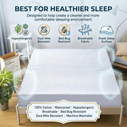 Deep Fitted Waterproof Mattress Protector Breathable Cotton Mattress Cover UK Bedding Essentials