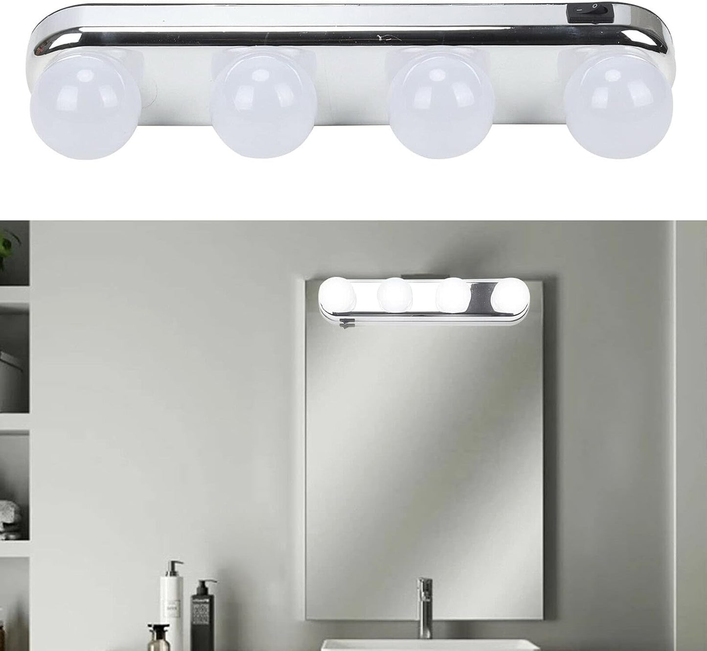 New 4 LED Make Up Mirror Studio Light Portable Cordless Vanity Super Bright 4 LED Glow Bulbs Battery Powered Suction Cups for Dressing Table Bedroom Bathroom Mirror