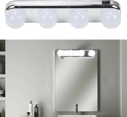 New 4 LED Make Up Mirror Studio Light Portable Cordless Vanity Super Bright 4 LED Glow Bulbs Battery Powered Suction Cups for Dressing Table Bedroom Bathroom Mirror