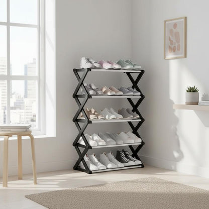 5-Tier Extendable Shoe Rack Space-Saving Adjustable Shoe Storage Organiser Size: 64 x 26 x 75 cm Black