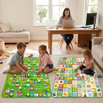 2 in 1 Kids Play Mat Double Sided Foldable Baby & Toddler Playmat 200 x 180cm with Carry Bag