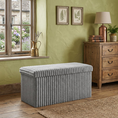 Ribbed Velvet Storage Ottoman Box with Lid – Foldable Footstool Seat & Home Storage Chest Large Size, 5 Colours)