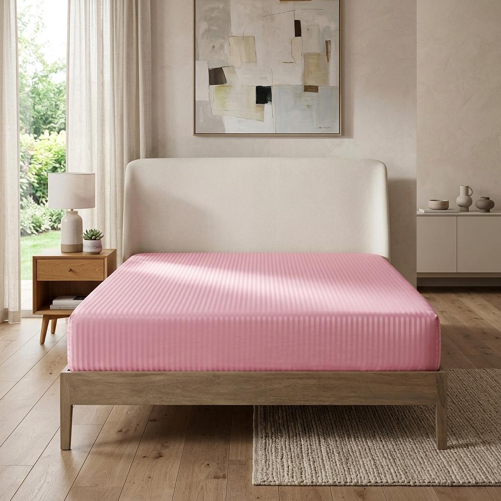 Hotel Quality Fitted Sheet 30 cm Extra Deep Satin Stripe Fitted Bed Sheets Hypoallergenic Durable and Easy Care Bedding Sheet