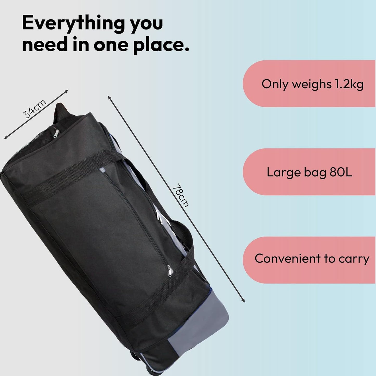 32 Inch 2 in 1 Large Capacity Travel Bag with Wheels Lightweight Rolling Weekend Luggage for Men and Women, Collapsible Storage Suitcase Alternative