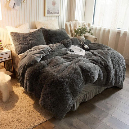 Snuggle Duvet Cover Set Warm & Cosy Bed Quilt Sherpa Fleece Bedding Set with Pillowcases Soft Fleece Duvet Cover for Winter Comfort Easy Care