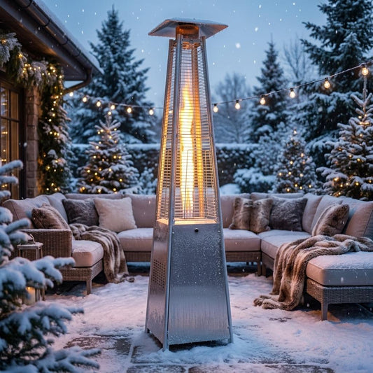 Pyramid Flame Patio Heater Outdoor Propane Gas Heater with Glass Tube Flame, Freestanding Stainless Steel Garden Heater for Patio & Backyard