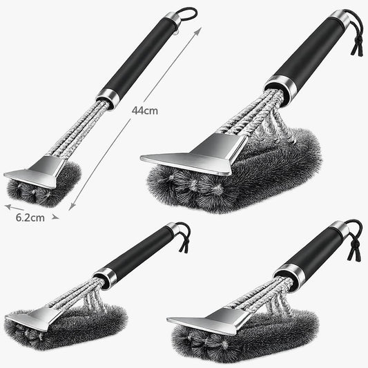 44cm BBQ Cleaning Brush & Scraper Stainless Steel Grill Brush with Non-Slip Ergonomic Handle for Charcoal & Gas BBQ Grills