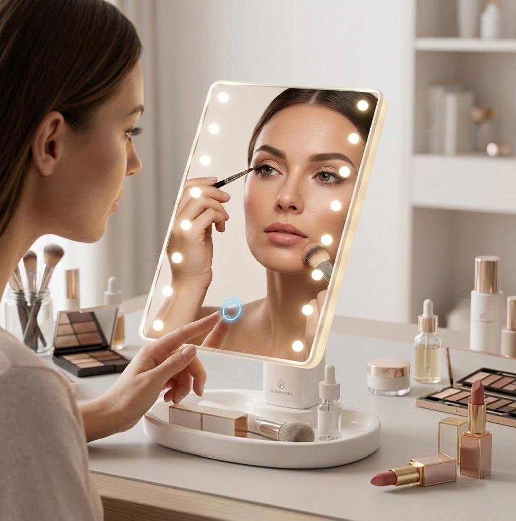 16 LED Lighted Makeup Mirror with Touch Control Portable Vanity Cosmetic Mirror with Adjustable Brightness Magnifying Mirror & Stand Tray