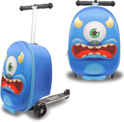2-in-1 Kids Scooter Suitcase 18 Inch Foldable Ride-On Children's Luggage 25L Lightweight Travel Case with Smooth Wheels for Boys & Girls 5+
