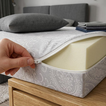 Zipped Mattress Protector Full Encasement Jacquard Flower Polycotton Anti Bed Bug Cover Breathable Hypoallergenic White