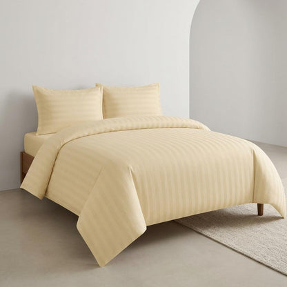 Premium Hotel Quality PolyCotton Satin Stripe Duvet Cover Set with Pillowcases Quilt Bedding Soft Easy Care Luxury Bed Linen