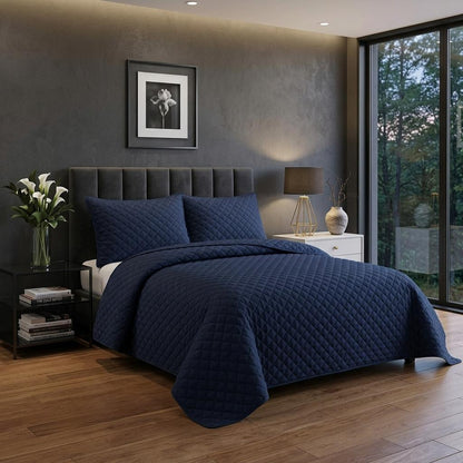 Luxury Quilted Bedspread Set Double Size 3 Piece Embossed Coverlet with Pillowcases Soft All Season Bed Cover 220x250cm