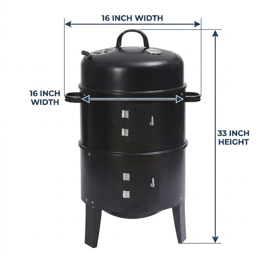 2-in-1 Charcoal BBQ Smoker & Fire Pit Outdoor Garden Grill with Temperature Gauge & Adjustable Air Vents