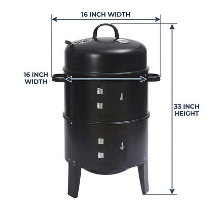 2-in-1 Charcoal BBQ Smoker & Fire Pit Outdoor Garden Grill with Temperature Gauge & Adjustable Air Vents