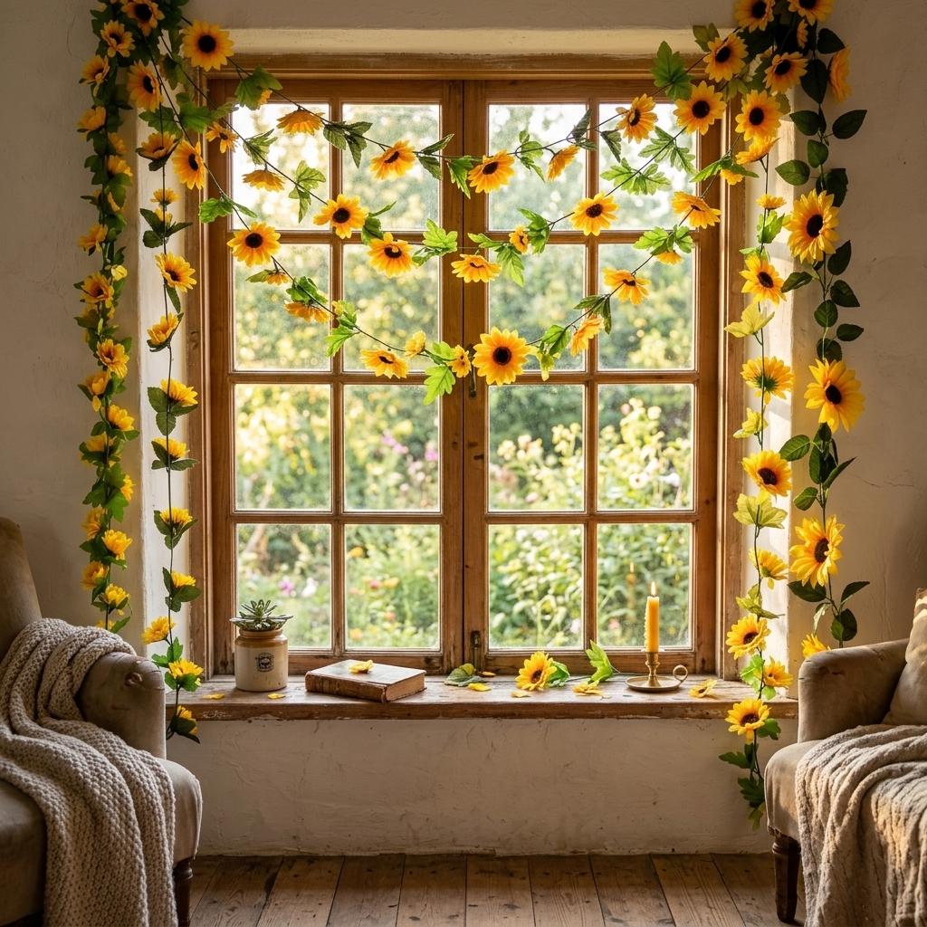 10PCS Artificial Sunflower Hanging Garland 2M Decorative Vine for Home, Wedding, Party & Garden Décor