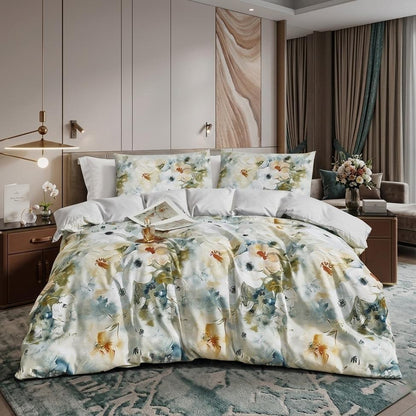 Floral Duvet Cover Set 3 Piece Double & King Size Soft Microfiber Bedding Set with 2 Pillowcases Floral Bed Linen Quilt Cover UK