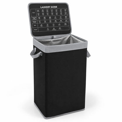100L Laundry Basket with Lid Foldable Clothes Hamper Large Laundry Storage Basket with Bamboo Handles 44 x 33 x 70cm