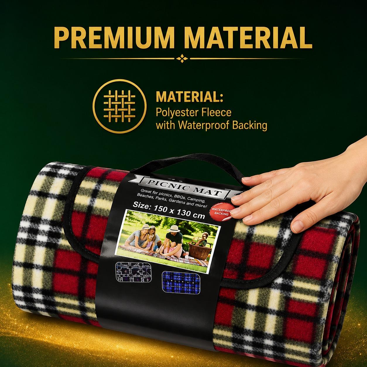 Waterproof Picnic Blanket Mat 150x130cm Foldable Outdoor Fleece Blanket with Carry Handle for Beach Camping BBQ