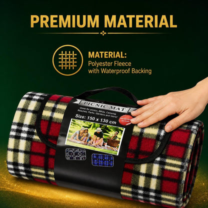 Waterproof Picnic Blanket Mat 150x130cm Foldable Outdoor Fleece Blanket with Carry Handle for Beach Camping BBQ