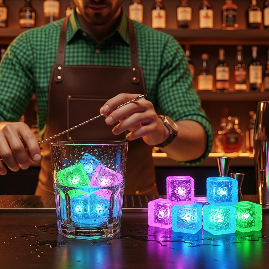 Ice Cube 12 Led ice cube Waterproof Reusable Water Activated Ice Cube DIY Toy for Party Wedding Bars Decor, Christmas Gift