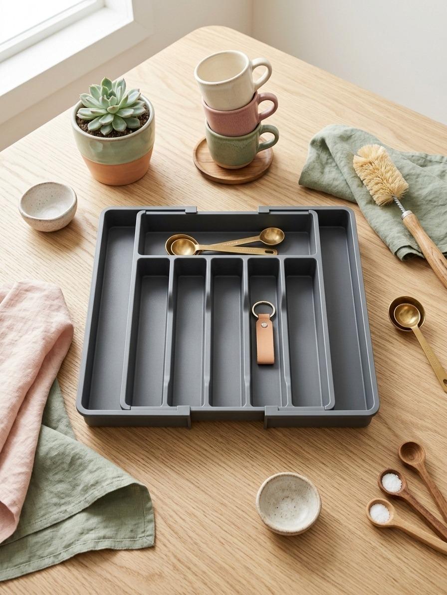 Adjustable Kitchen Cutlery Organiser Tray Expandable Drawer Storage for Utensils, Cutlery & Tableware Lightweight Plastic