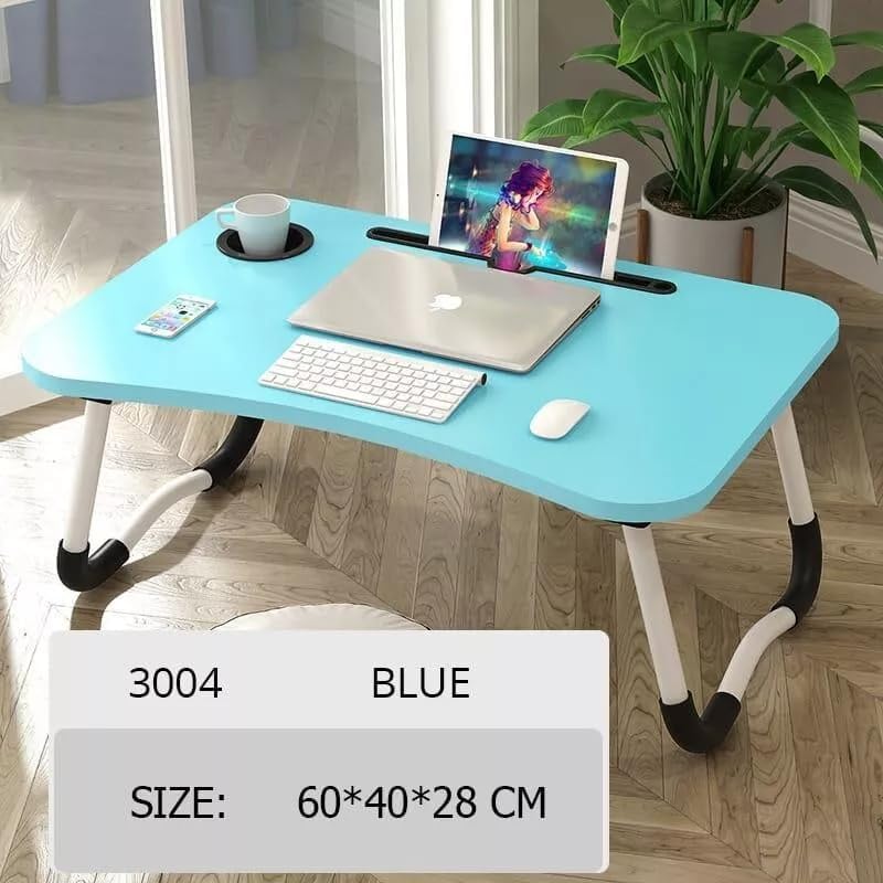 Foldable Laptop Table for Bed & Sofa Portable Desk with Cup Holder Phone/Tablet Slot Book Storage Study Work Reading Writing Breakfast Tray