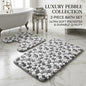 2 Piece Pebble Stone Bath Mat Set, Soft Polyester Bathroom Rugs, Non-Slip Style Bath Mat Set 50x80cm & 50x40cm