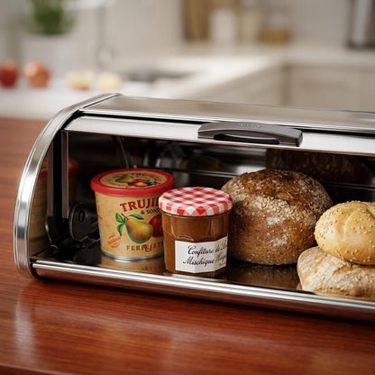 Stainless Steel Bread Bin Medium Chrome Finish Bread Storage Box for Kitchen Countertop Bread, Rolls & Baked Goods