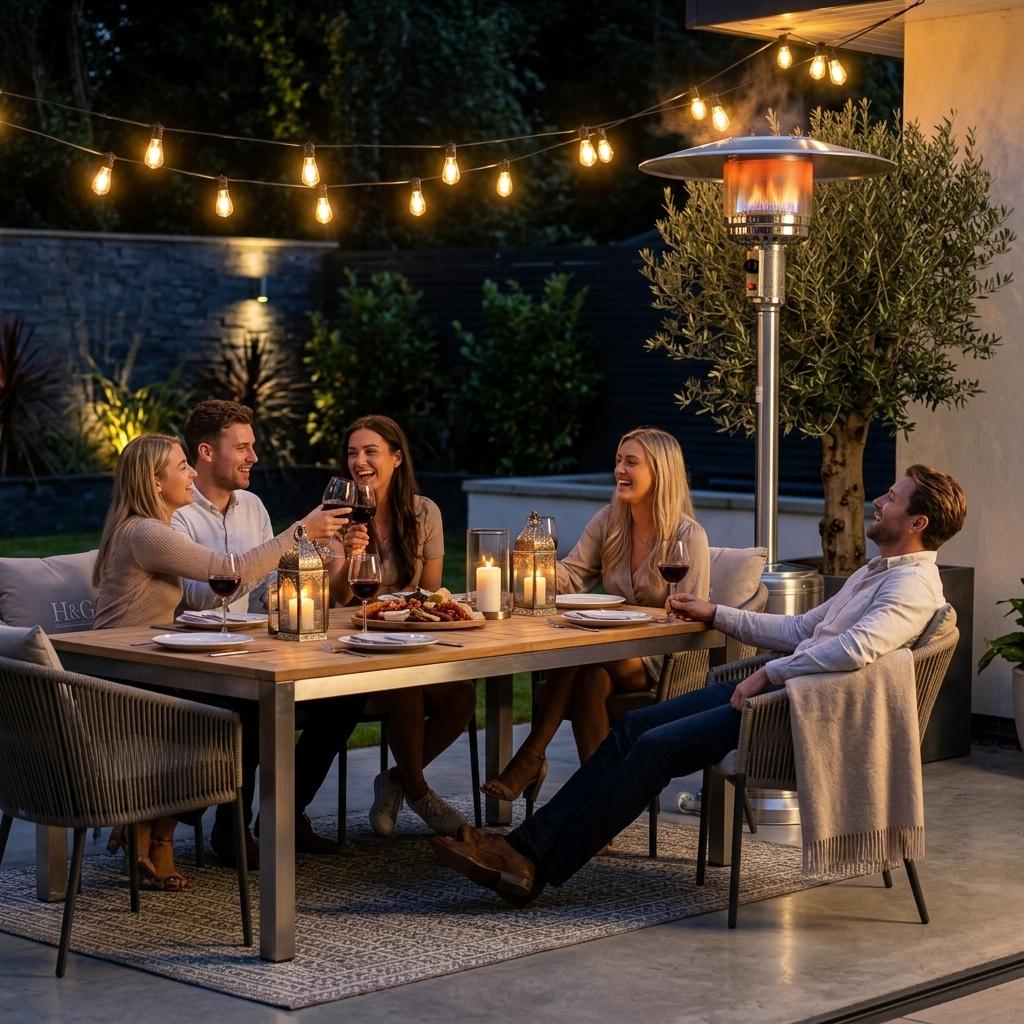 Freestanding Patio Gas Heater Modern Outdoor Garden Heater with Adjustable Heat Output, Easy Push Ignition & Weather-Resistant Finish Suitable for Patios, Terraces, Decking & Courtyards
