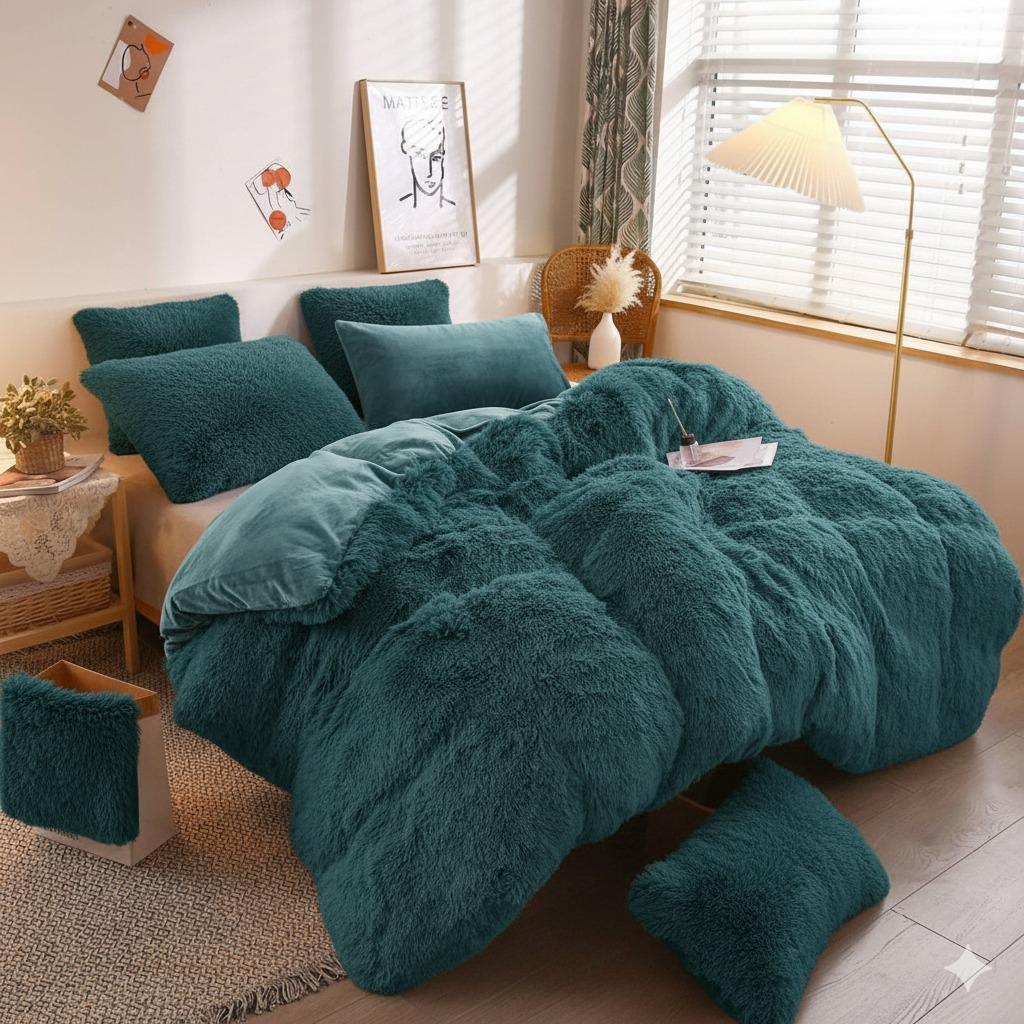 Snuggle Duvet Cover Set Warm & Cosy Bed Quilt Sherpa Fleece Bedding Set with Pillowcases Soft Fleece Duvet Cover for Winter Comfort Easy Care