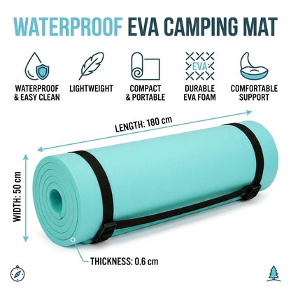 Waterproof EVA Camping Mat 180 x 50 x 0.6cm Lightweight Roll Up Foam Sleeping Pad Outdoor Mat for Camping, Hiking, Picnic & Beach