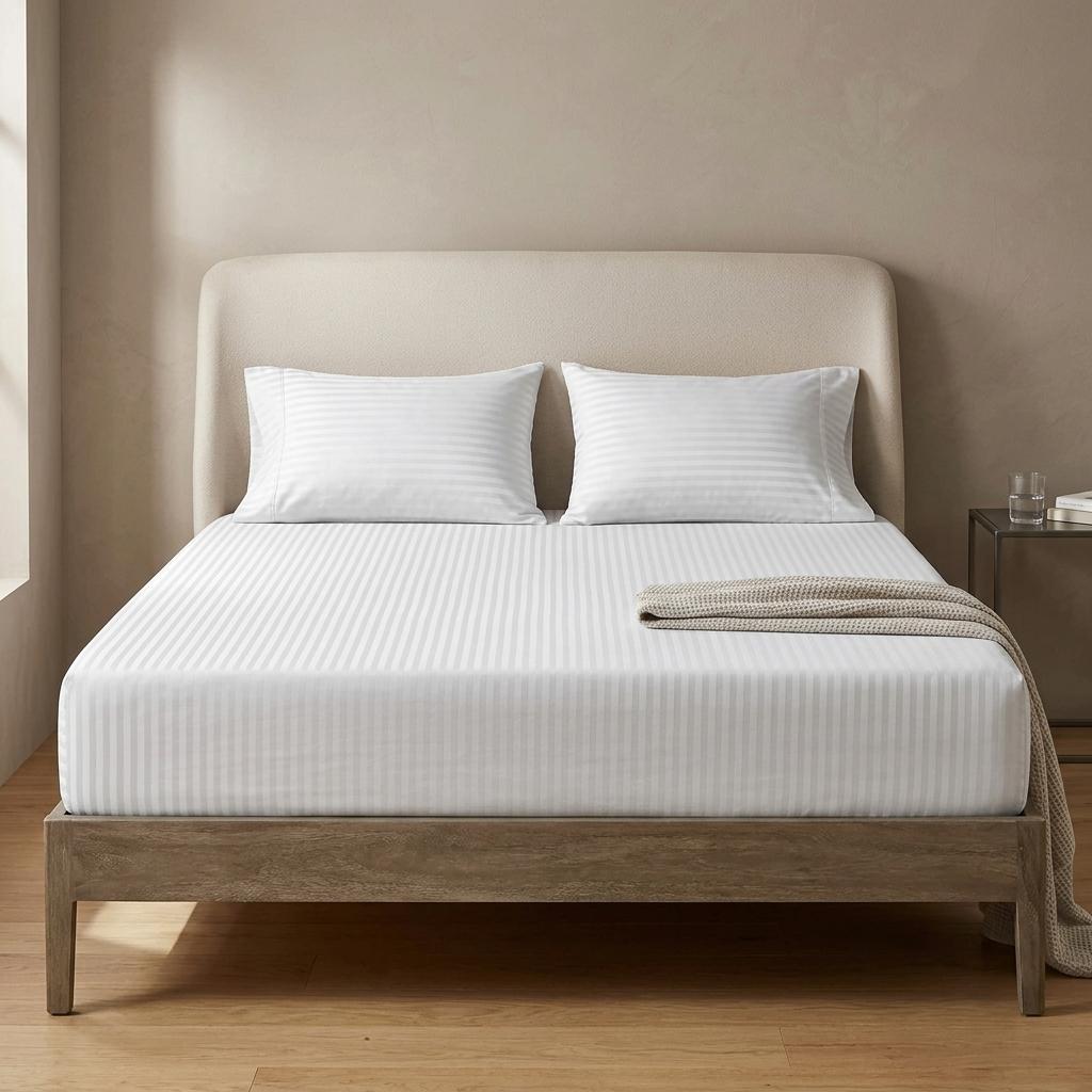 Hotel Quality Fitted Sheet 30 cm Extra Deep Satin Stripe Fitted Bed Sheets Hypoallergenic Durable and Easy Care Bedding Sheet