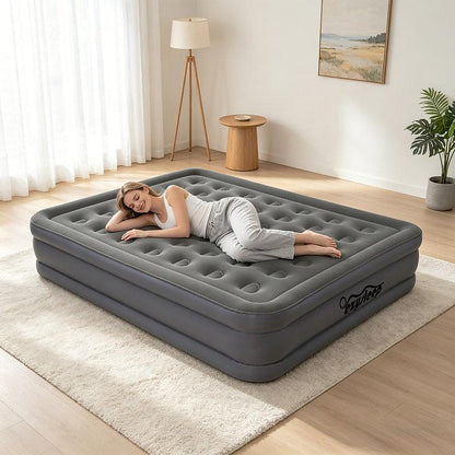 Deluxe Self Inflating Air Bed Single and Double Portable Inflatable Mattress with Built-In Pump Waterproof Flocked Top Camping Guest Bed UK